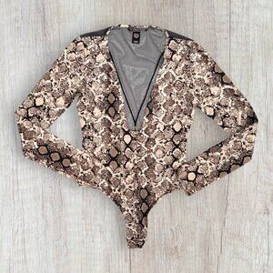 VIctoria's Secret Strappy Snake Skin Teddy Bodysuit Sexy Thong Sheer Mesh Back L